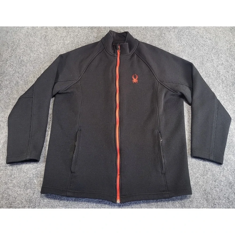 Spyder Men's XL Full Zip Long Sleeve Waffle Knit Athletic Sweater Black W/Red
